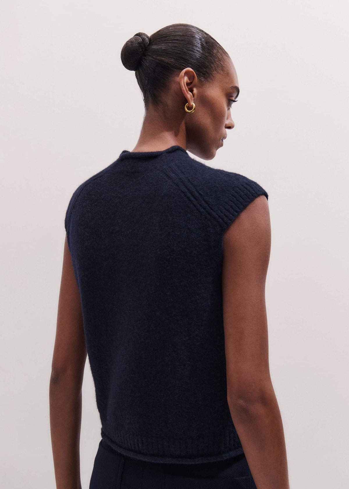 Navy Roll Trim Straight Layering Sweater Vest | ME+EM