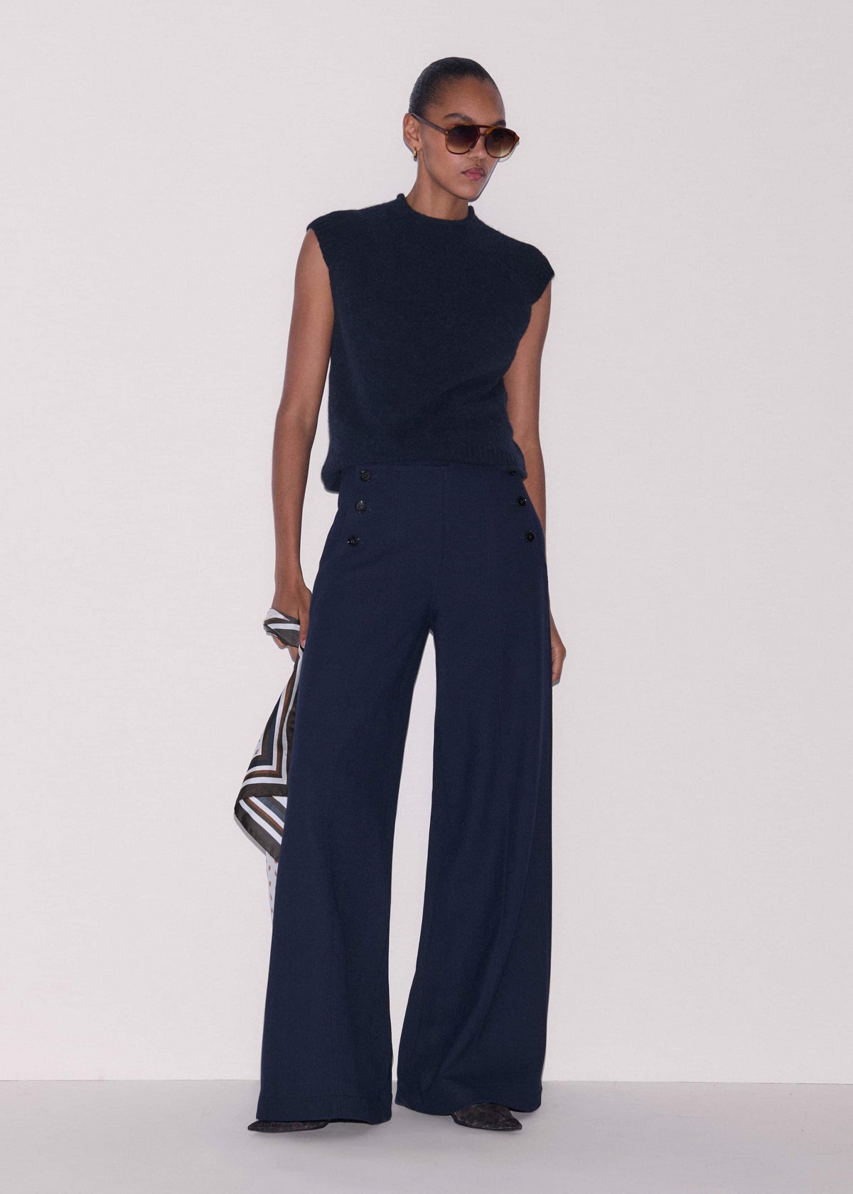 Navy Roll Trim Straight Layering Sweater Vest | ME+EM