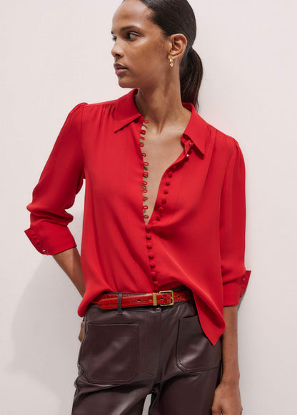Red Silk Button Layering Shirt + Tie | ME+EM