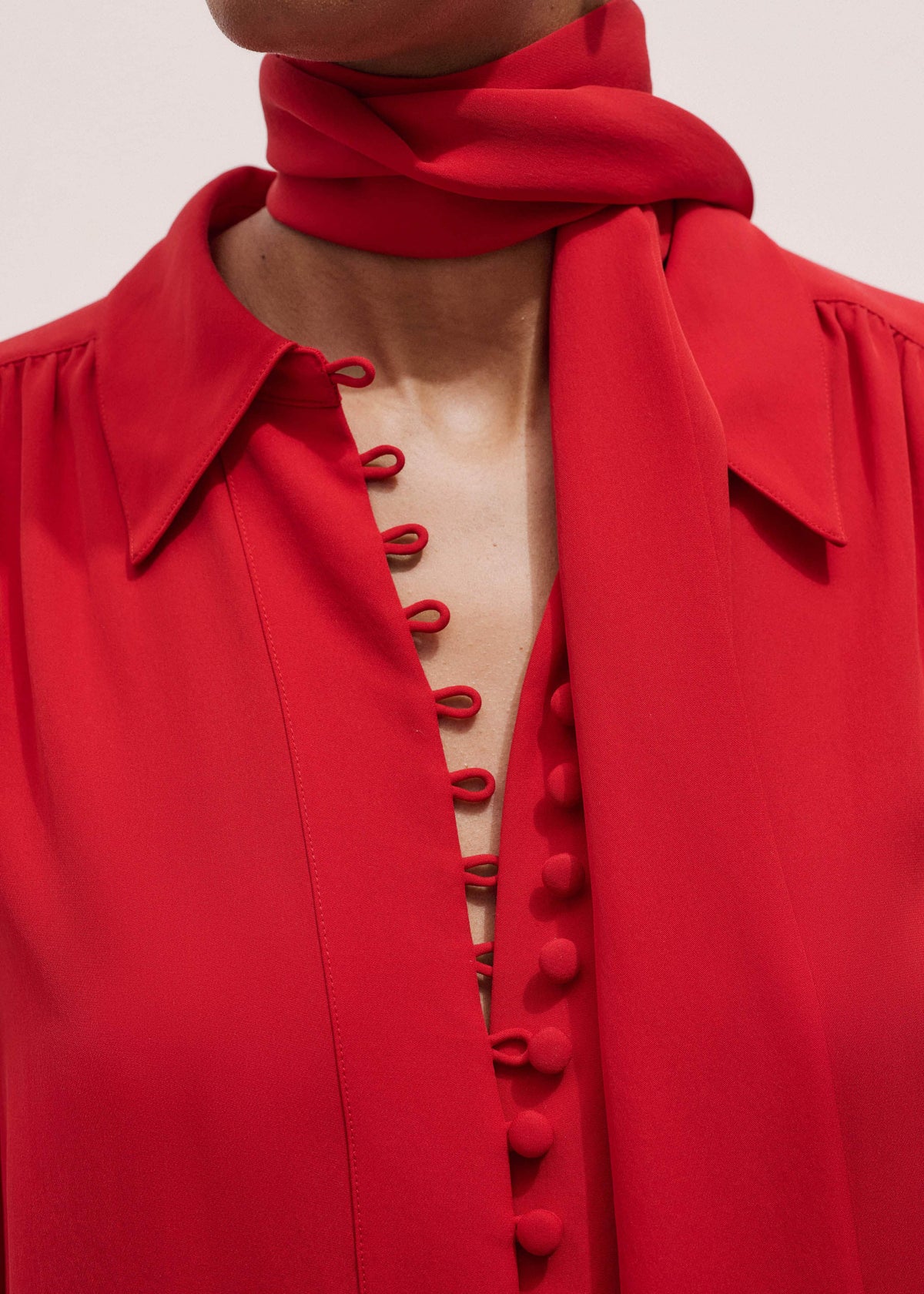 Red Silk Button Layering Shirt + Tie | ME+EM