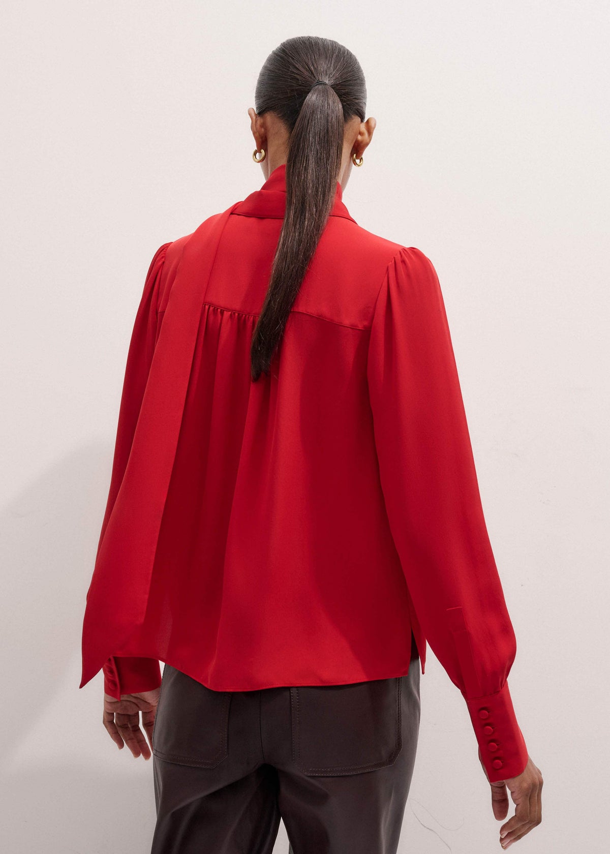 Red Silk Button Layering Shirt + Tie | ME+EM