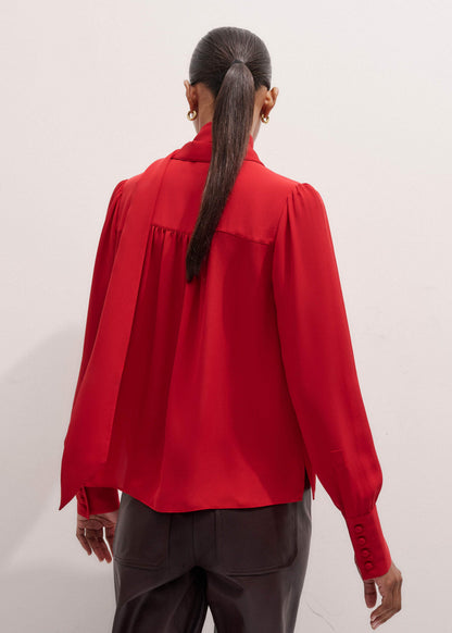 Red Silk Button Layering Shirt + Tie | ME+EM