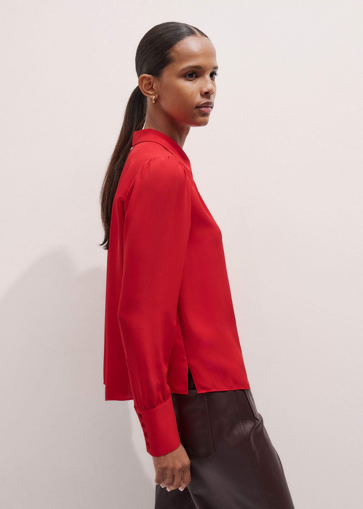 Red Silk Button Layering Shirt + Tie | ME+EM