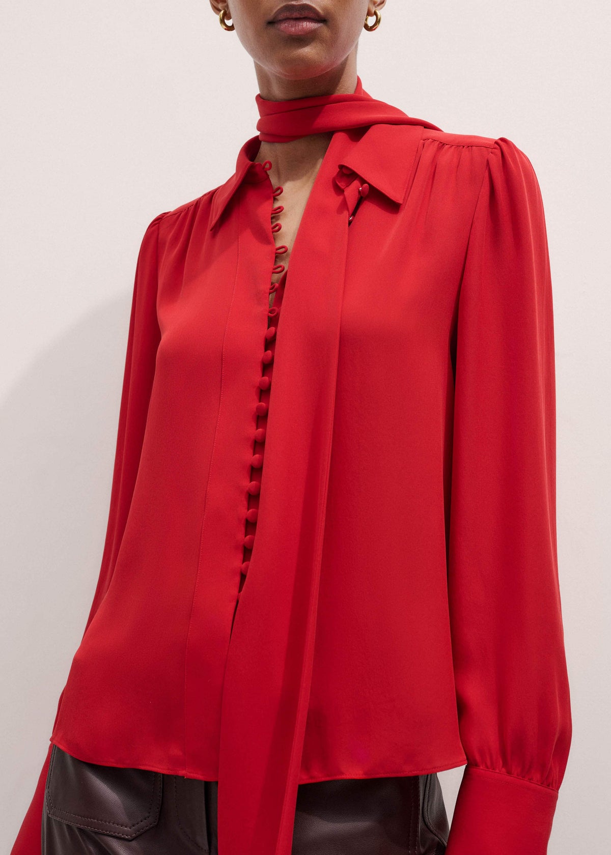 Red Silk Button Layering Shirt + Tie | ME+EM