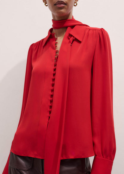 Red Silk Button Layering Shirt + Tie | ME+EM