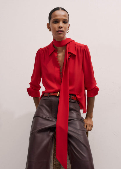 Red Silk Button Layering Shirt + Tie | ME+EM