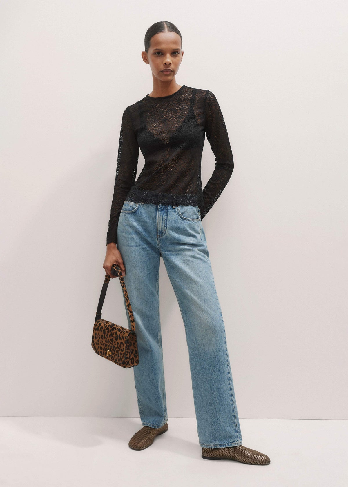 Black Lace Crew Neck Top | ME+EM