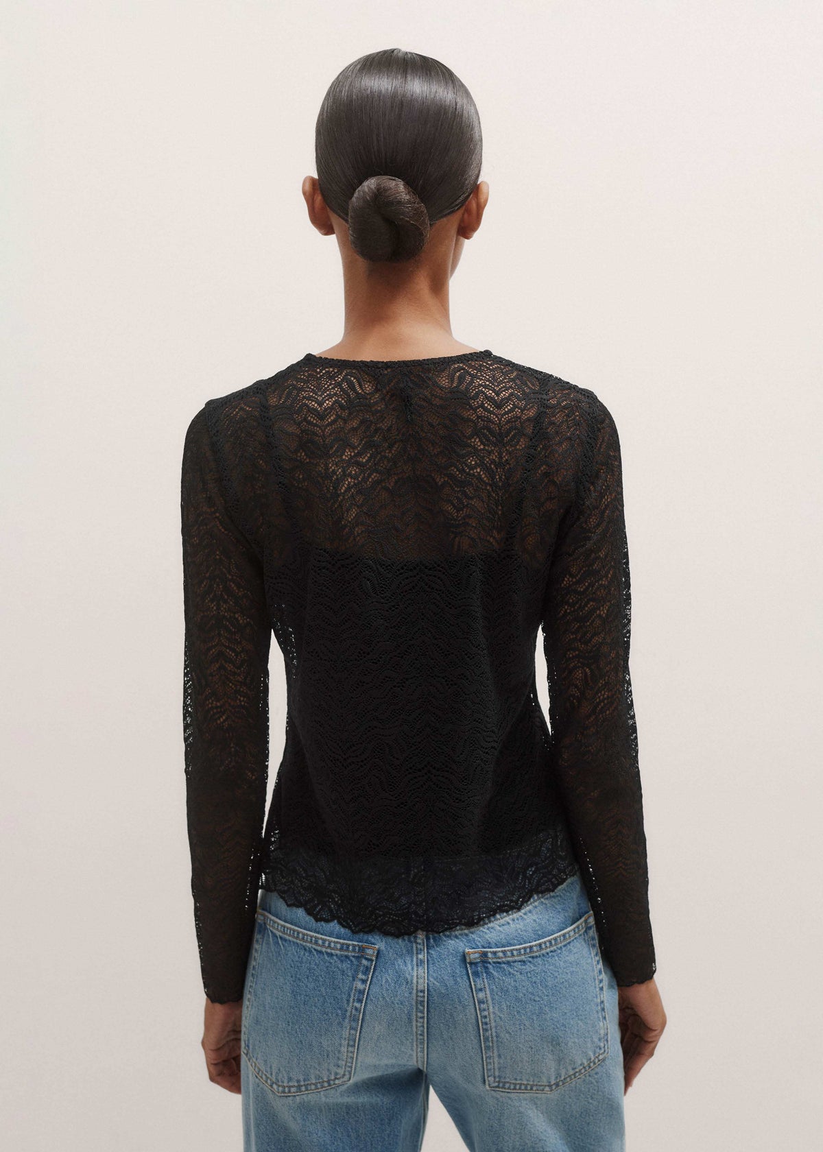 Black Lace Crew Neck Top | ME+EM