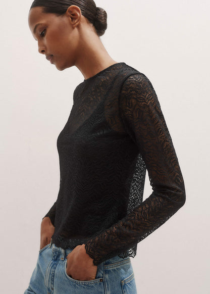 Black Lace Crew Neck Top | ME+EM