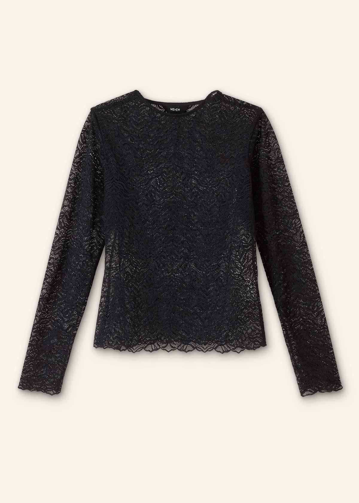 Black Lace Crew Neck Top | ME+EM