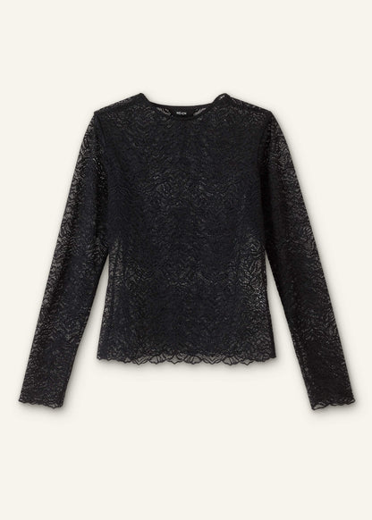 Black Lace Crew Neck Top | ME+EM