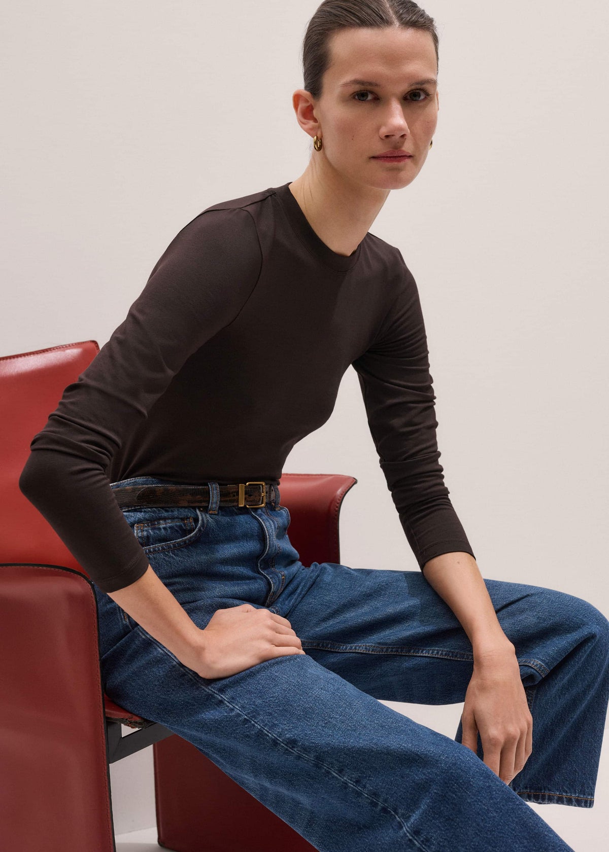 Brown Slim Crew Neck Top | ME+EM