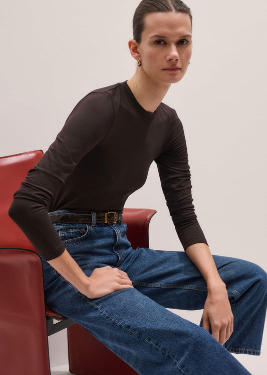 Brown Slim Crew Neck Top | ME+EM