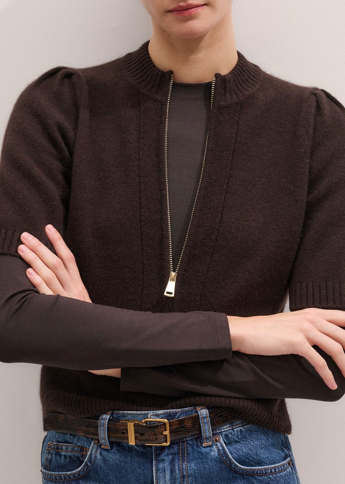 Brown Slim Crew Neck Top | ME+EM