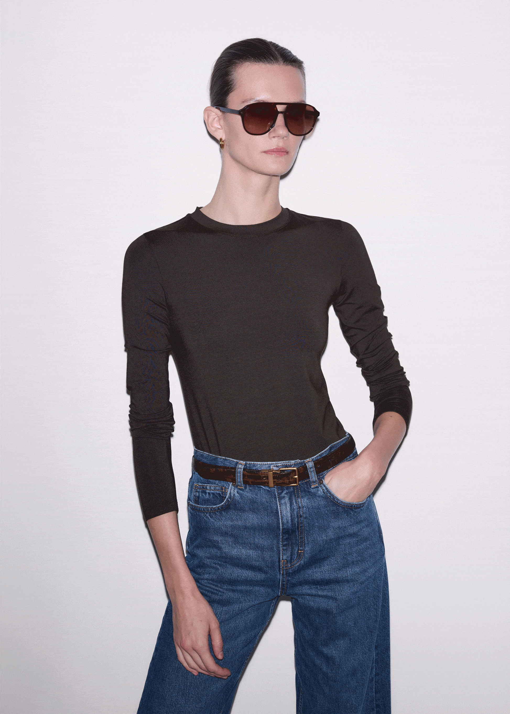 Brown Slim Crew Neck Top | ME+EM