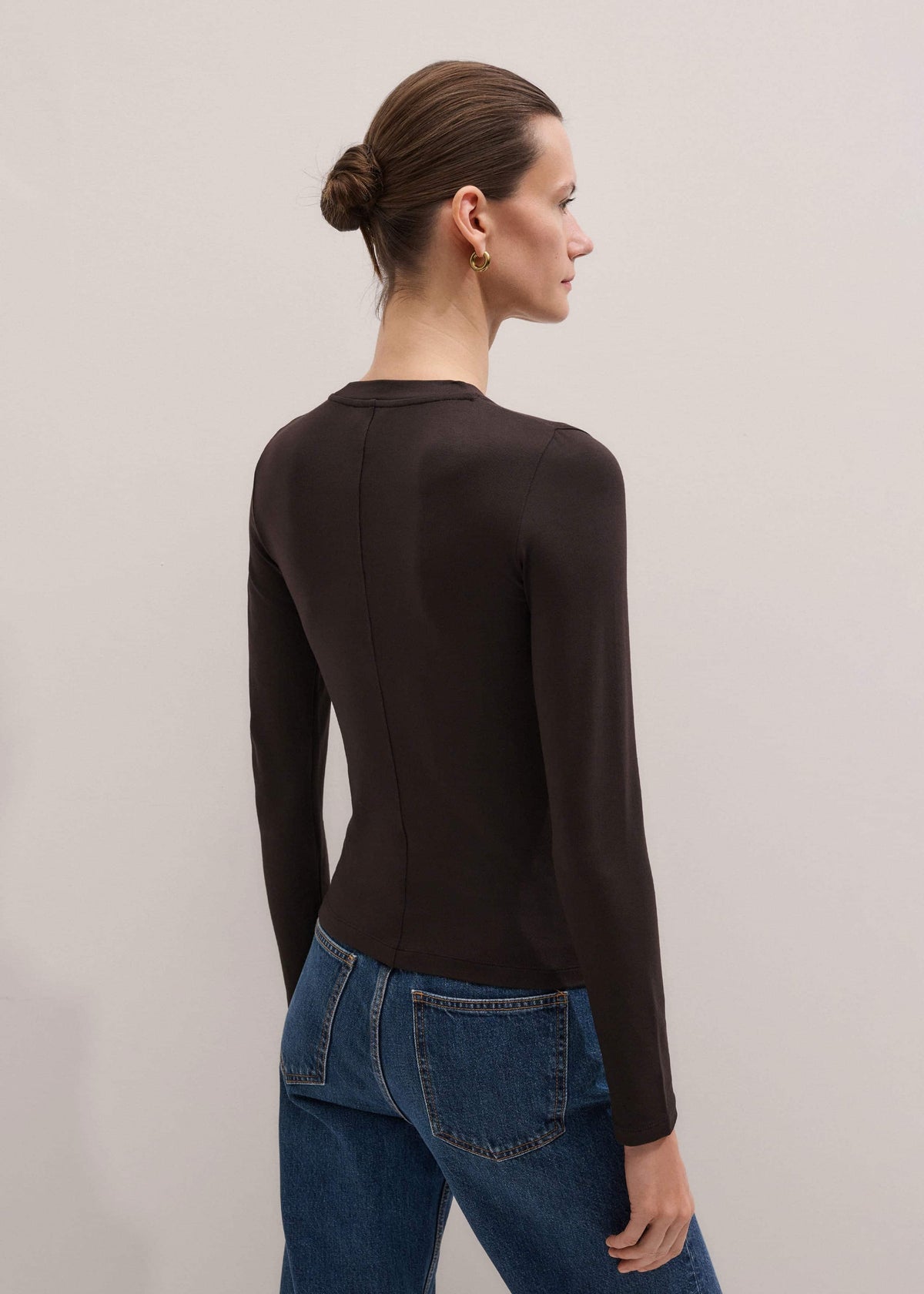 Brown Slim Crew Neck Top | ME+EM