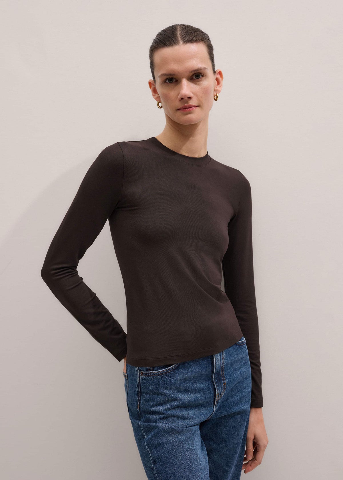 Brown Slim Crew Neck Top | ME+EM