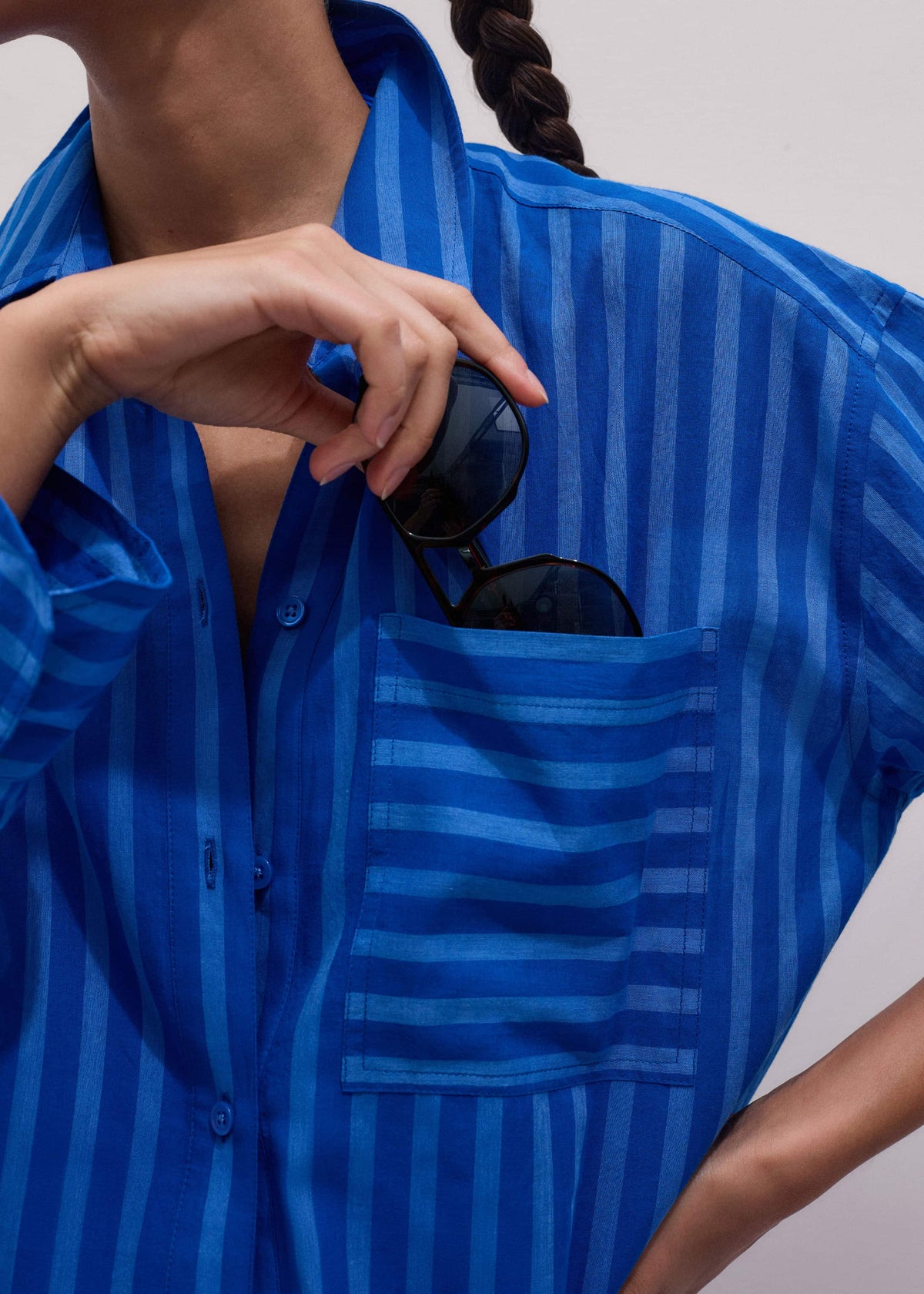 Blue Striped Oversized Beach Shirt | ME+EM