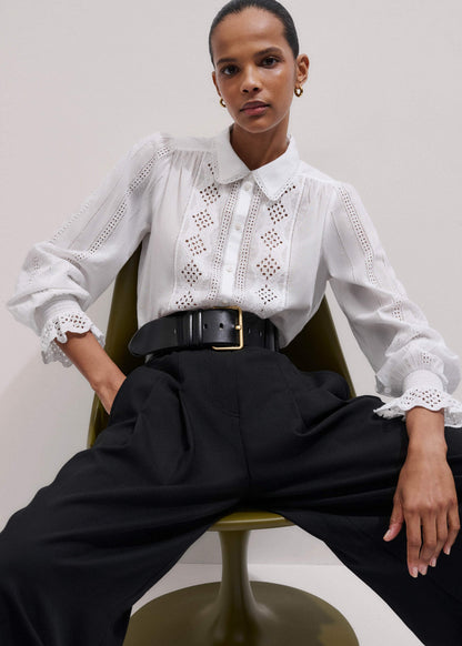 White Cotton Broderie Detail Straight Shirt | ME+EM