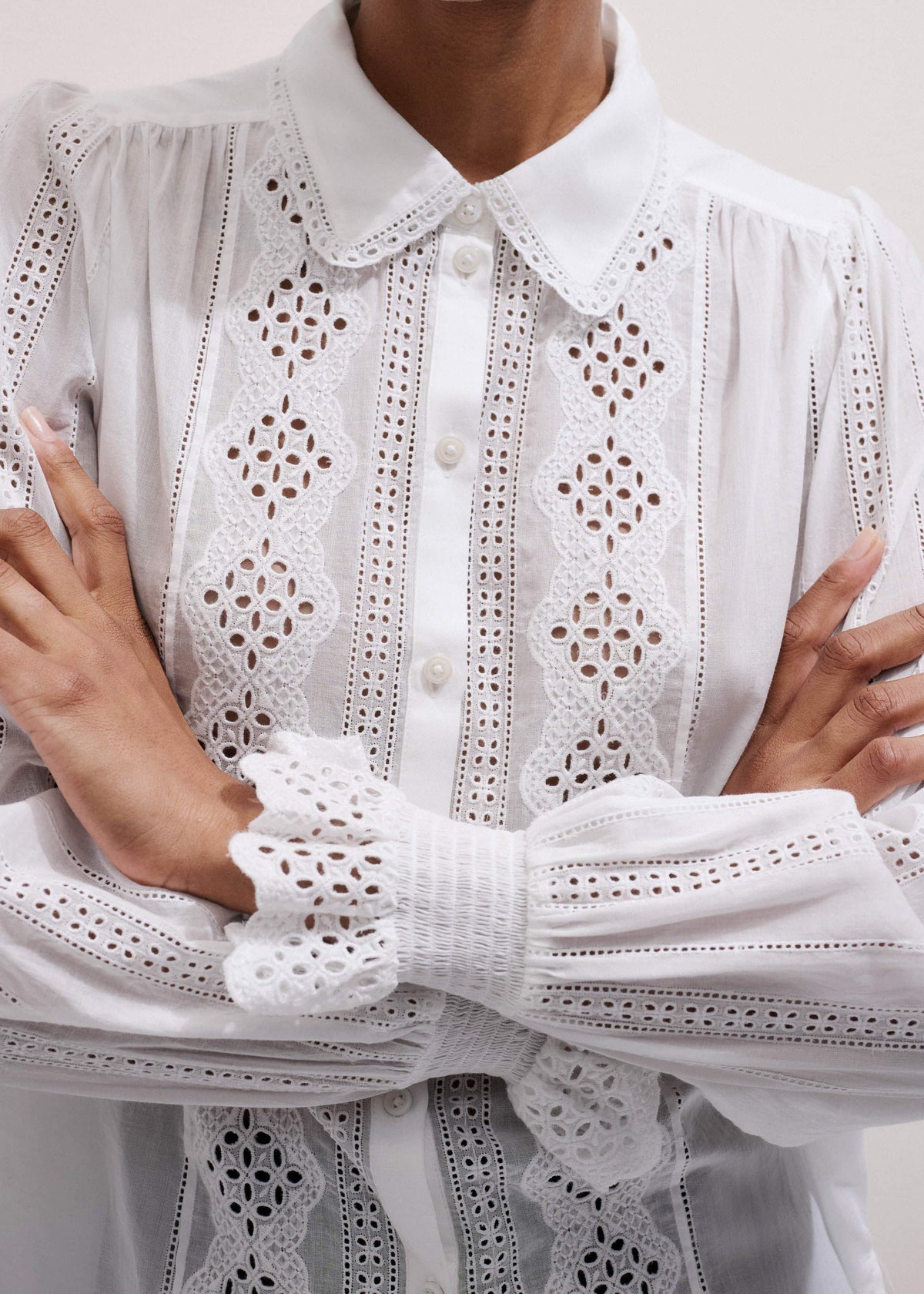 White Cotton Broderie Detail Straight Shirt | ME+EM