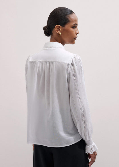 White Cotton Broderie Detail Straight Shirt | ME+EM