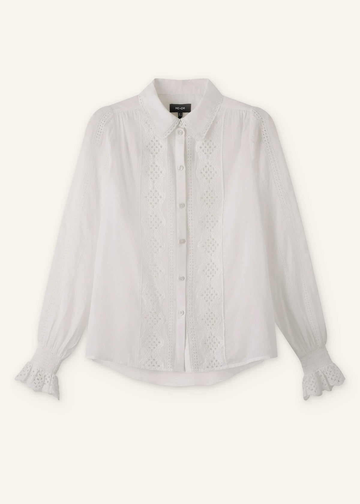 White Cotton Broderie Detail Straight Shirt | ME+EM