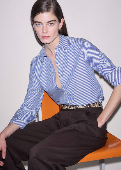 Navy Stripe Frill Collar Forever Shirt | ME+EM