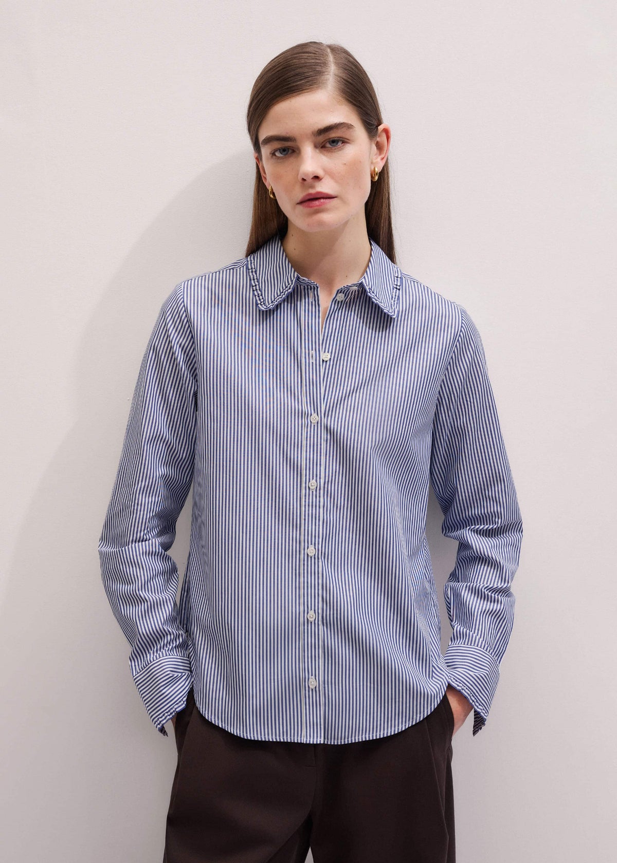 Navy Stripe Frill Collar Forever Shirt | ME+EM