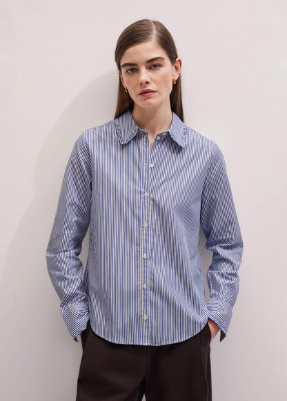 Navy Stripe Frill Collar Forever Shirt | ME+EM