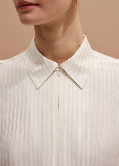 Cream AM-PM Stripe Fluid Satin Shirt + Tie | ME+EM