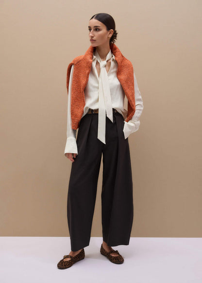 Cream AM-PM Stripe Fluid Satin Shirt + Tie | ME+EM