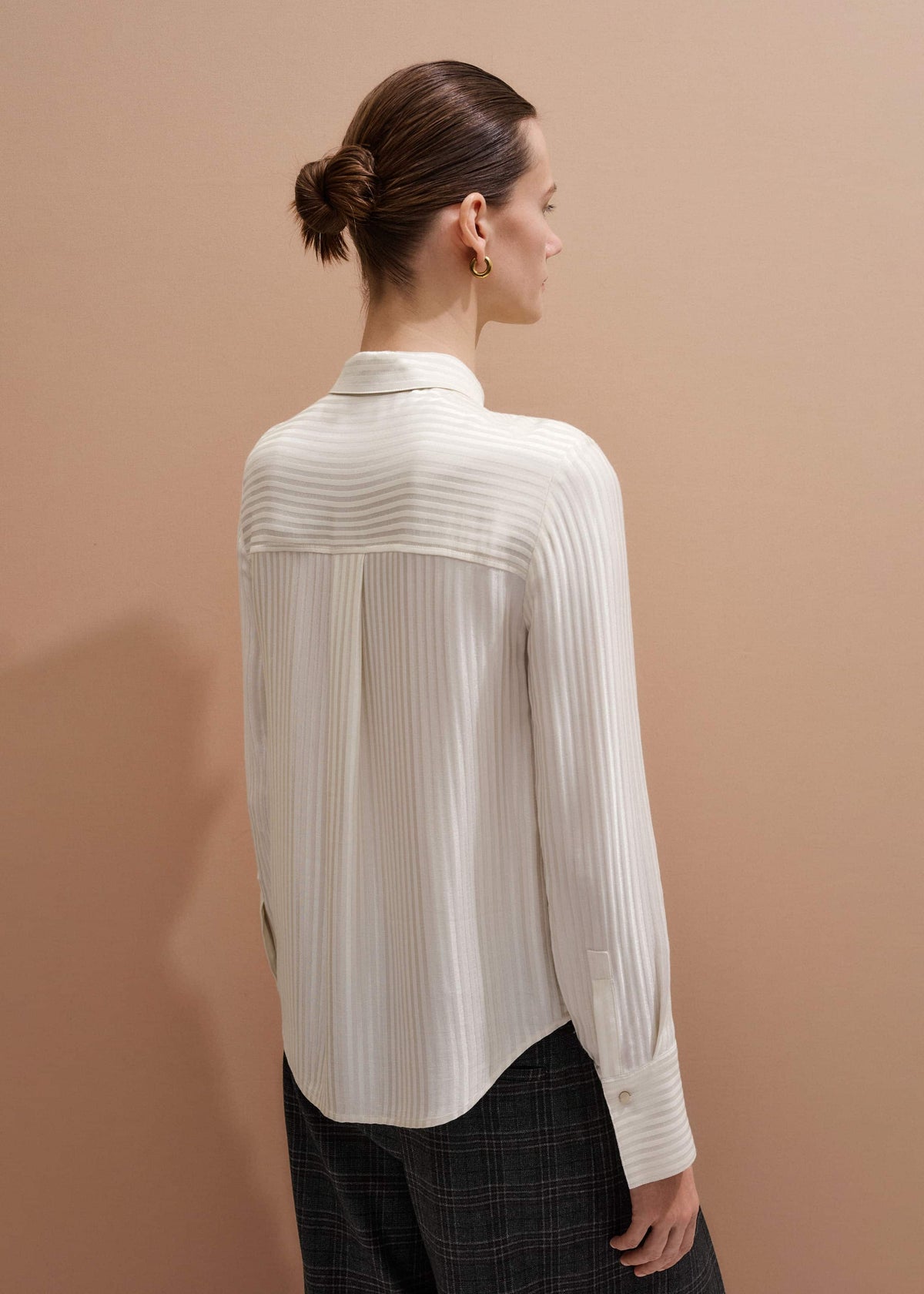 Cream AM-PM Stripe Fluid Satin Shirt + Tie | ME+EM