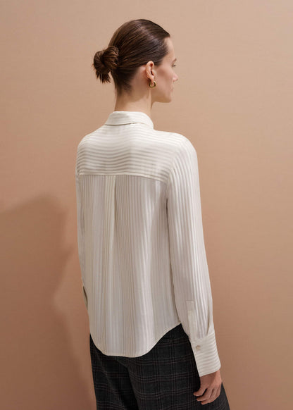 Cream AM-PM Stripe Fluid Satin Shirt + Tie | ME+EM