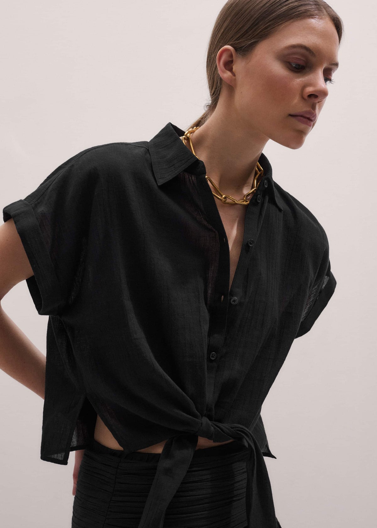 Black Tie Front Beach Shirt | ME+EM