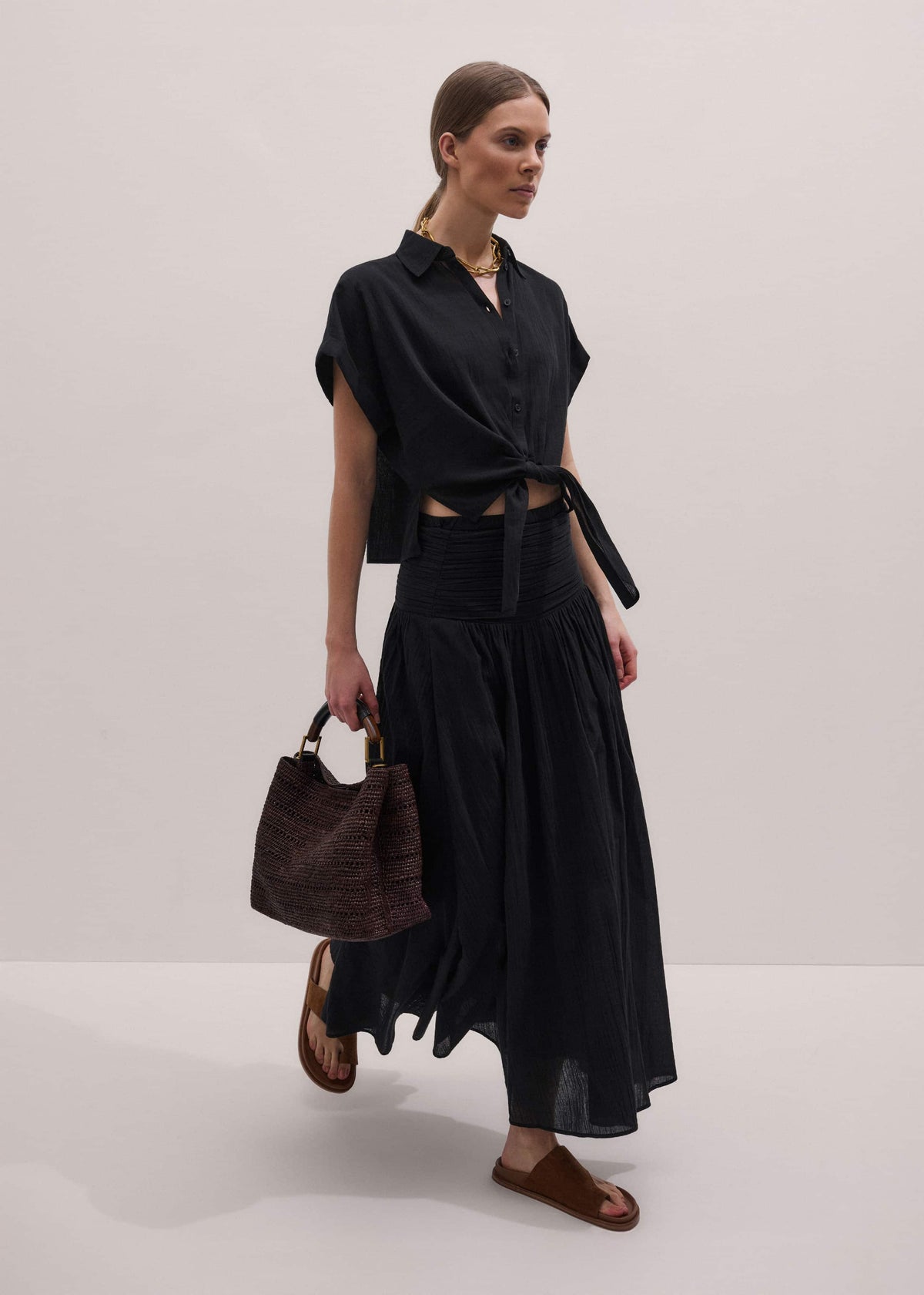 Black Tie Front Beach Shirt | ME+EM