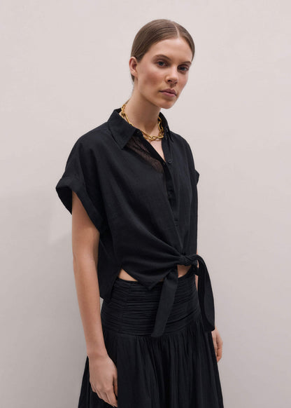Black Tie Front Beach Shirt | ME+EM