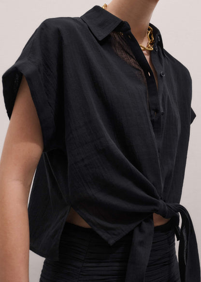 Black Tie Front Beach Shirt | ME+EM