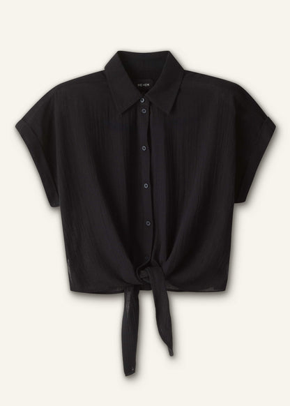 Black Tie Front Beach Shirt | ME+EM