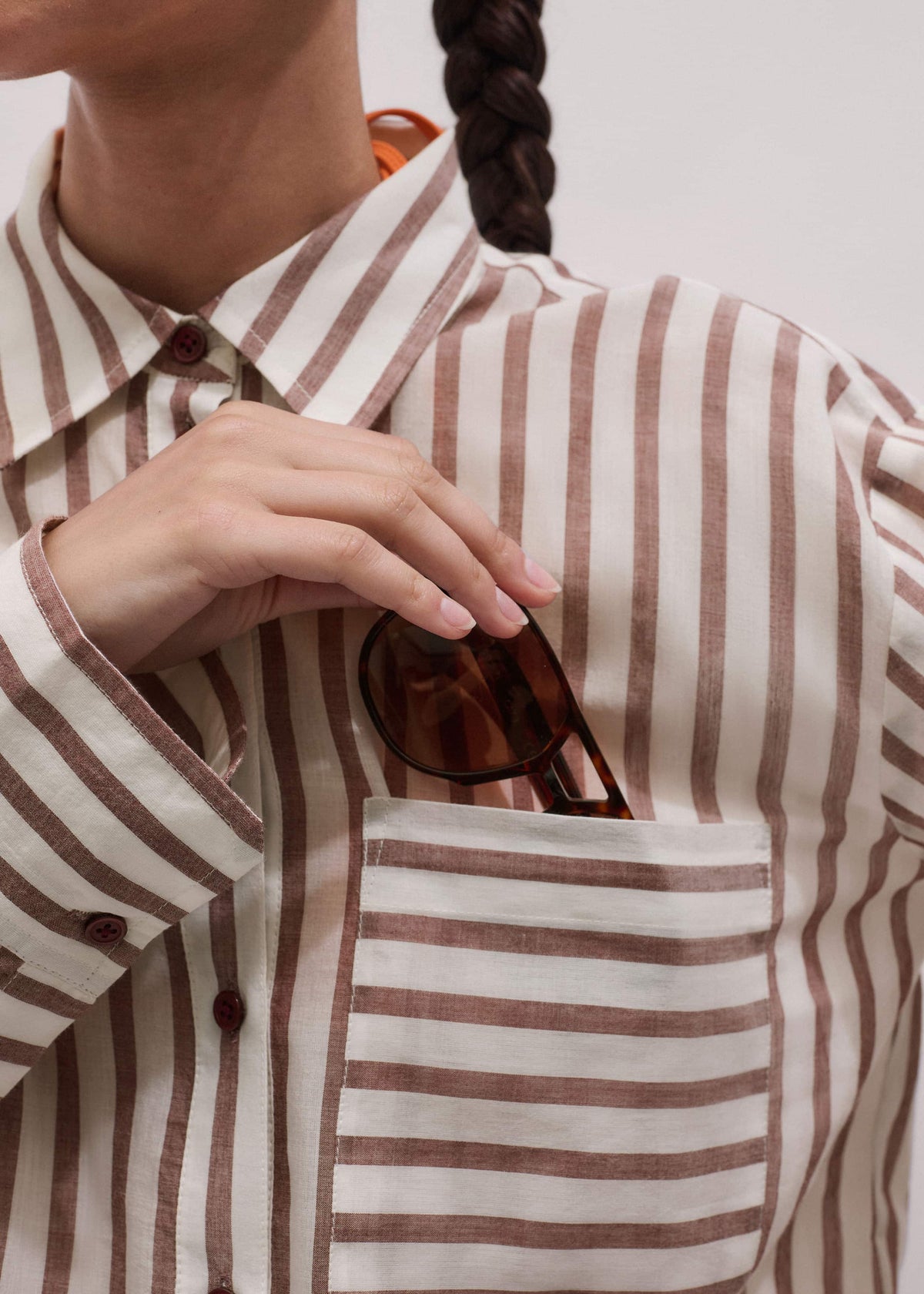 Cinnamon Brown Stripe Boyfriend Shirt | ME+EM