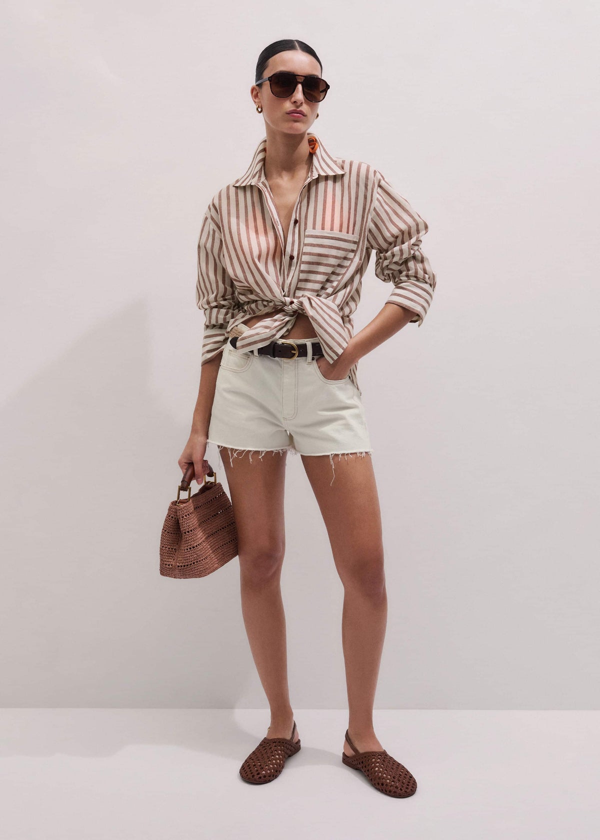 Cinnamon Brown Stripe Boyfriend Shirt | ME+EM