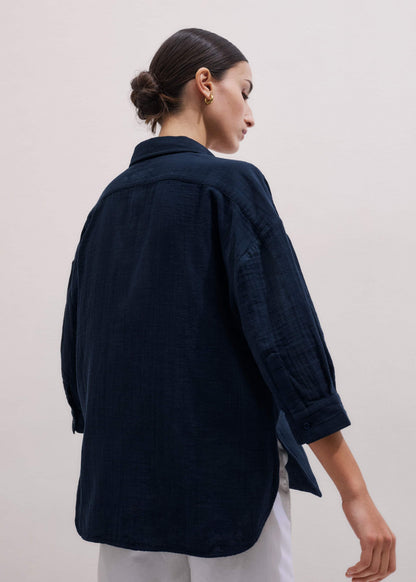 Navy Cheesecloth Relaxed Summer Shirt | ME+EM