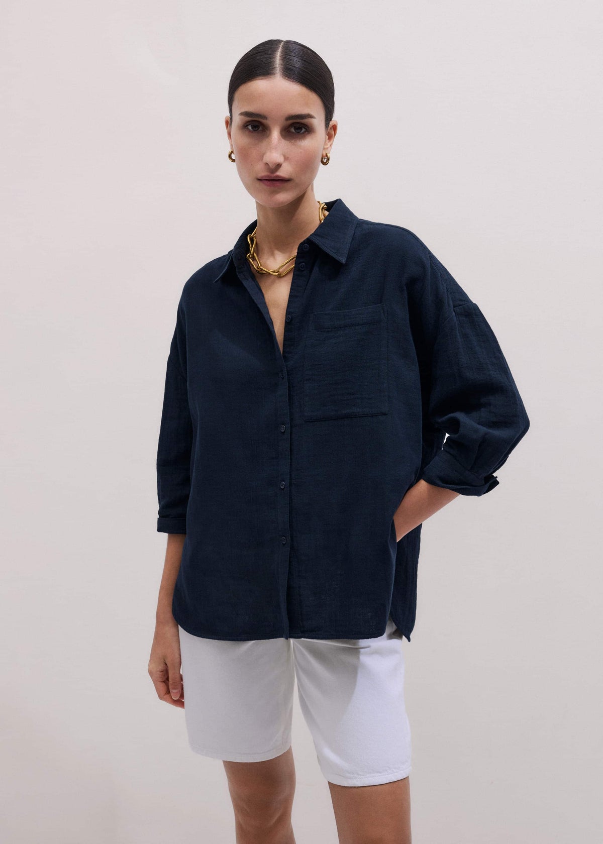 Navy Cheesecloth Relaxed Summer Shirt | ME+EM