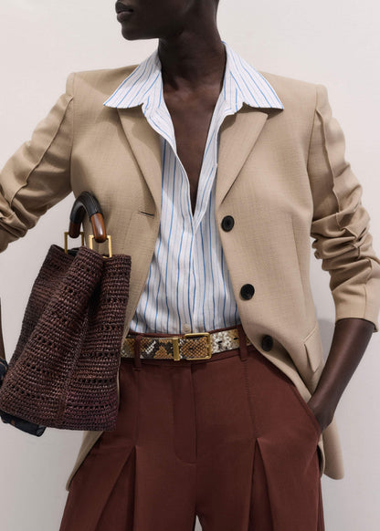 Blue Boxy Striped Crop Sleeve Shirt | ME+EM