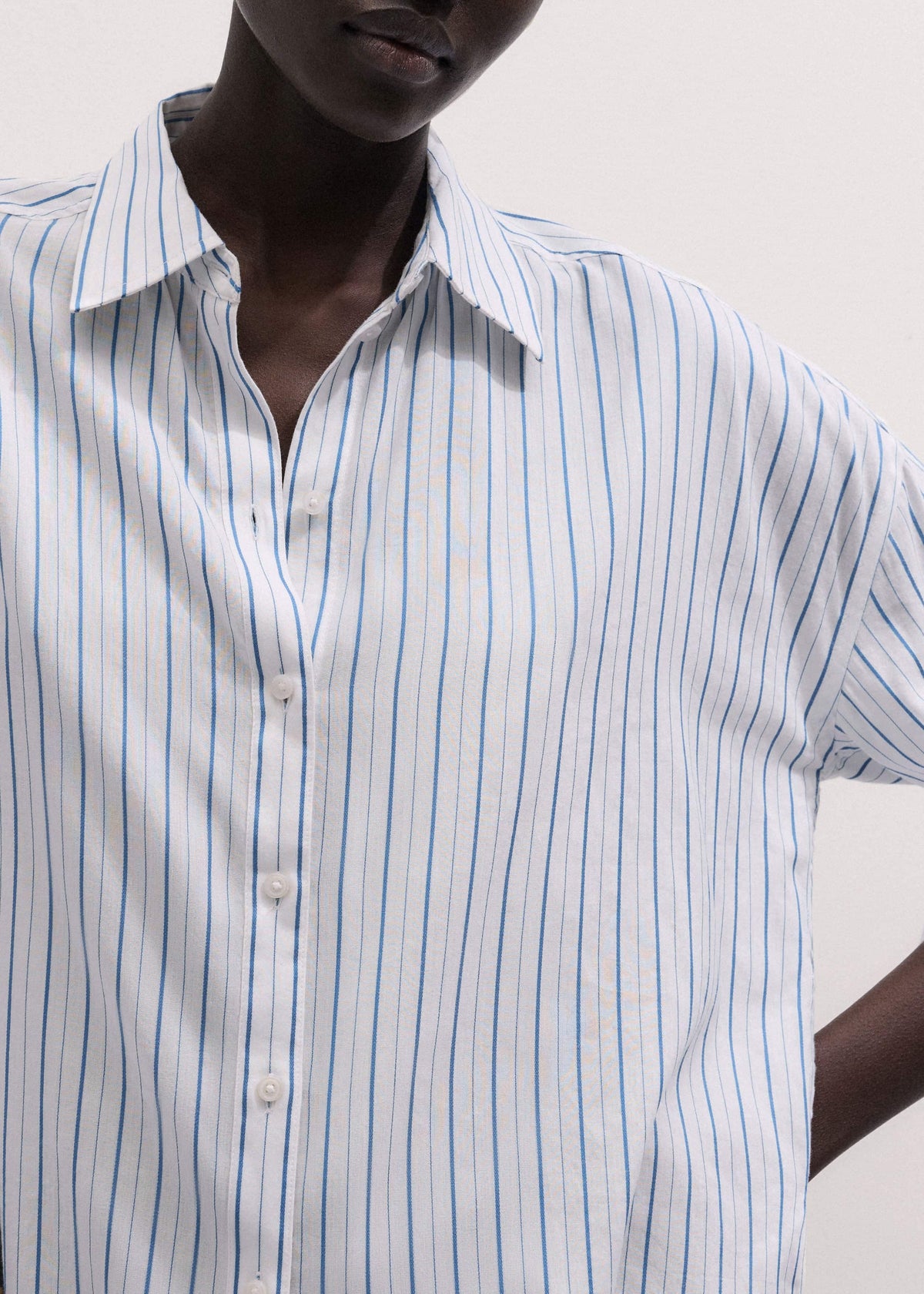 Blue Boxy Striped Crop Sleeve Shirt | ME+EM