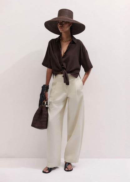 Brown Tie Front Beach Shirt | ME+EM