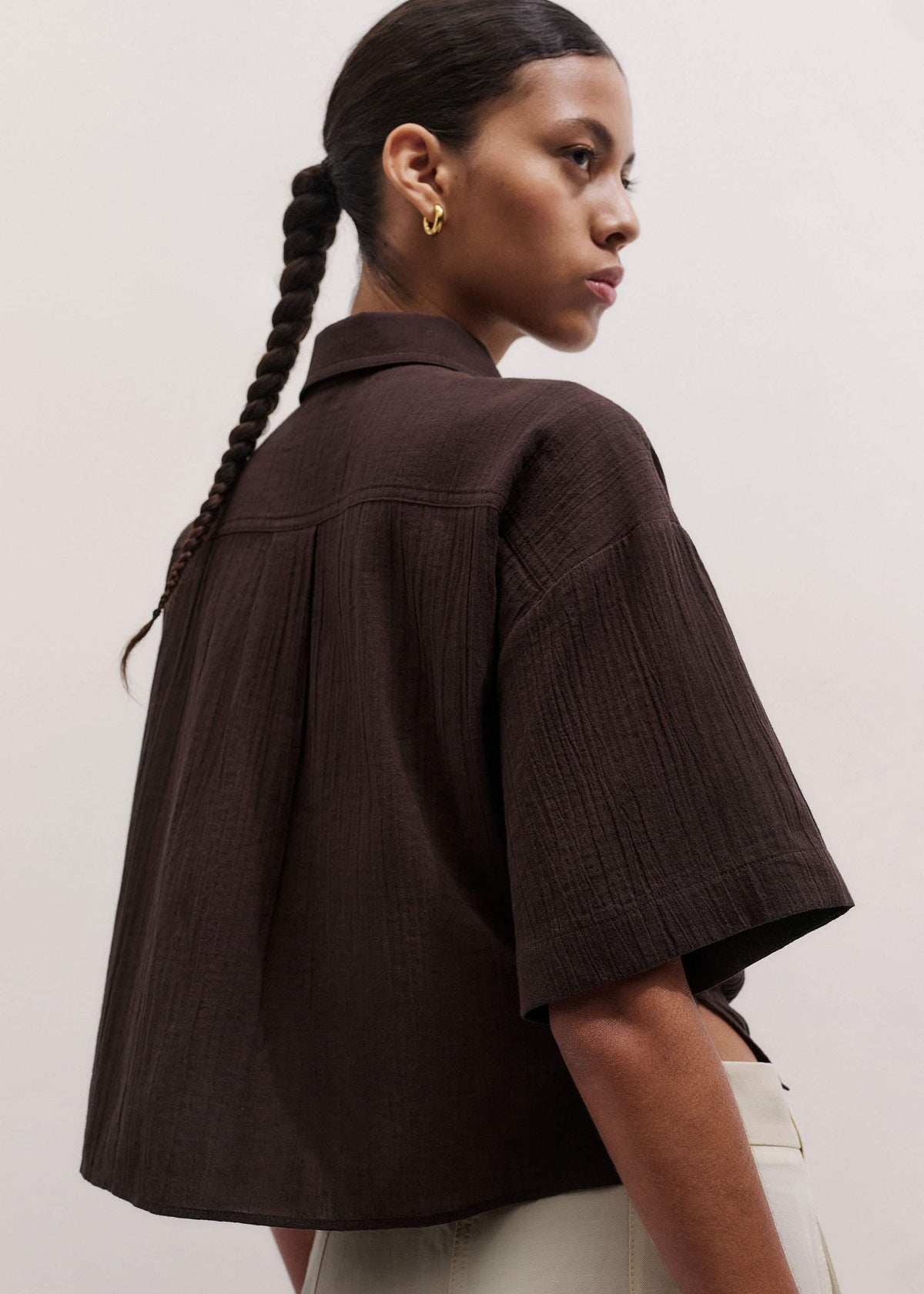 Brown Tie Front Beach Shirt | ME+EM