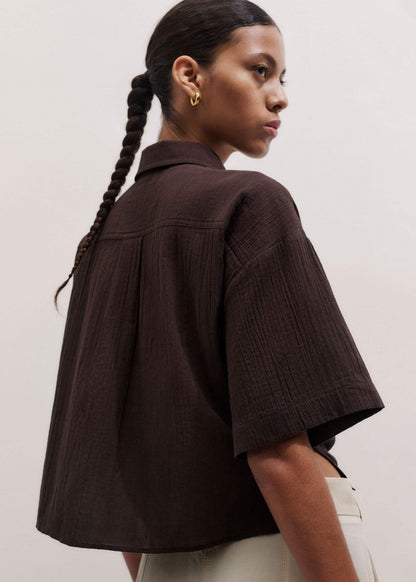 Brown Tie Front Beach Shirt | ME+EM