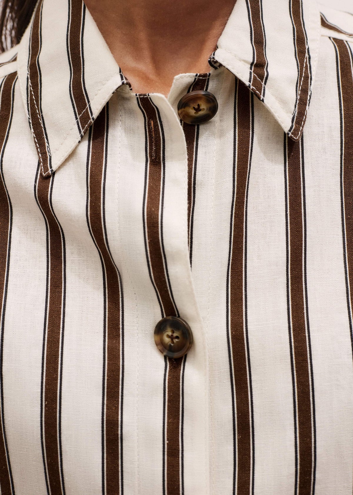 Cream Crease-Less Linen Spring Stripe Boxy Cropped Shirt | ME+EM
