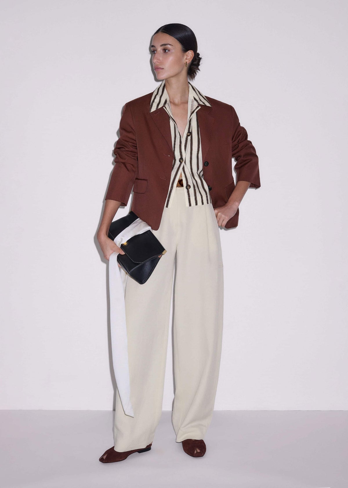 Cream Crease-Less Linen Spring Stripe Boxy Cropped Shirt | ME+EM