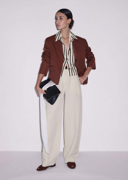 Cream Crease-Less Linen Spring Stripe Boxy Cropped Shirt | ME+EM